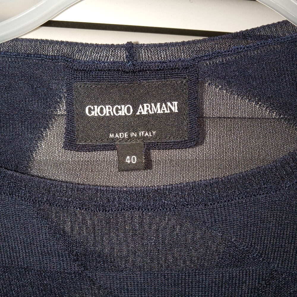 Giorgio Armani Navy Sheer Knit Top